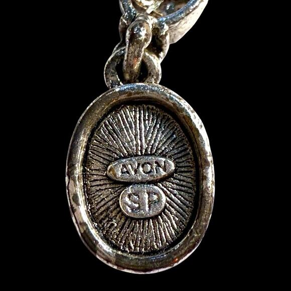 VTG Avon Silver Plate Filigree Cabochon AB Rhinstone Y Drop Lavaliere Necklace - Picture 12 of 16